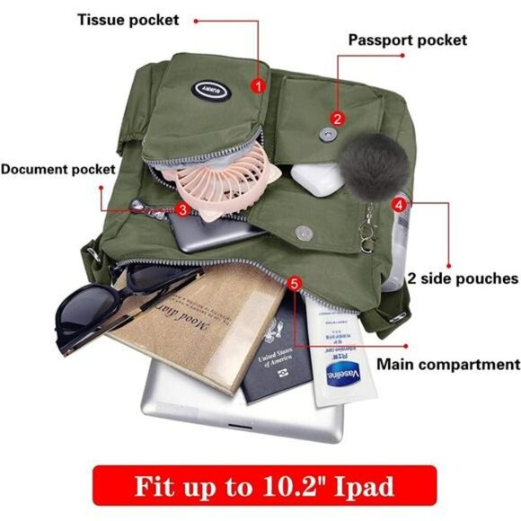 Waterproof Nylon Crossbody Bag with RFID Pocket Travel Shoulder Purse Tote - Picture 5 of 7